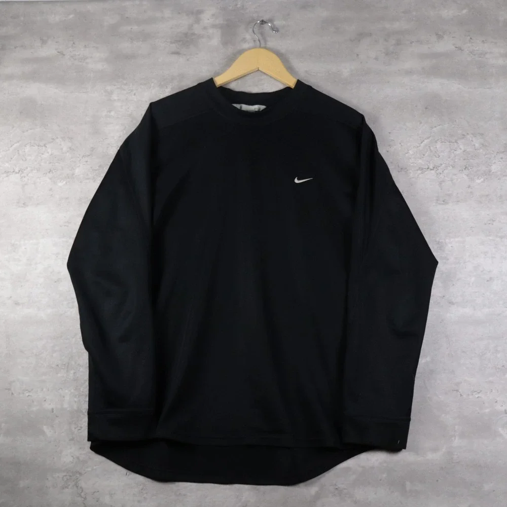 vintage nike sweatshirt oversized black embroidered swoosh mens xl